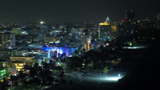 Vue Aérienne Des Hôtels Boîtes Nuit Miami Beach Nuit — Video