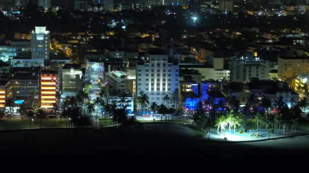 Vista Aérea Ocean Drive Por Noche Miami — Vídeo de stock