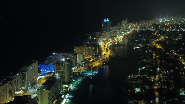 Vista Aerea Del Villaggio Lusso Indian Creek Notte Miami — Video Stock