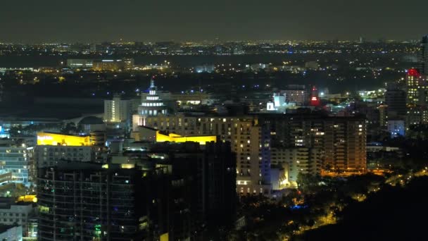Aerial View Illuminated Miami Cityscape Night — Stock Video