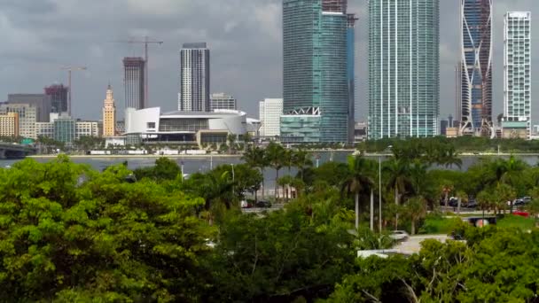 Aerial View Miami Downtown Biscayne Bay — Stock Video