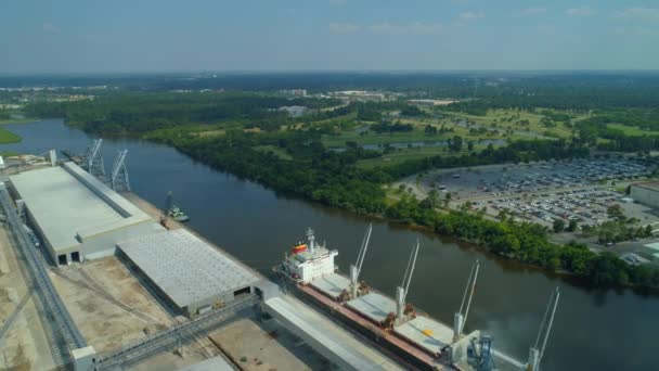 Antenn Drönare Footage Port Lake Charles Harbor — Stockvideo