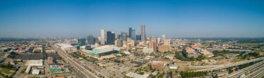 Hava dron fotoğraf Downtown Houston Texas ABD