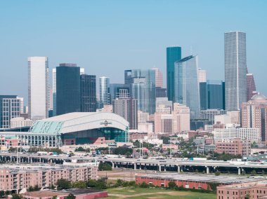Dakika hizmetçi Arena ve Downtown Houston Texas ABD hava uçak fotoğrafı
