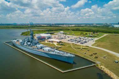 Hava dron görüntü at Memorial Park savaş gemisi Uss Alabama'nın yöneticileri