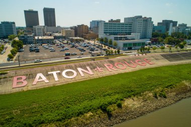 Aerial image of Downtown Baton Rouge by the Mississippi River clipart