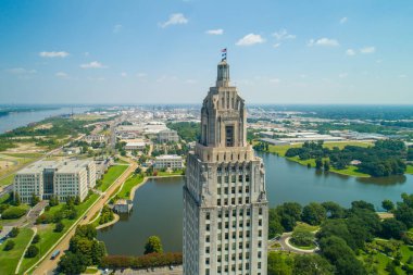 Aerial closeup of the Louisiana State Capitol Building and welcome center in Baton Rouge clipart