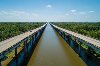 Aerial drone photo of the I10 over the Atchafalaya Basin Bridge Breaux Louisiana USA clipart