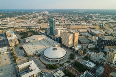 Fort Worth Convention Center Texas USA shot with a drone aerial clipart