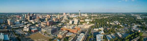 Aerial drone panorama of San Antonio Texas city scene