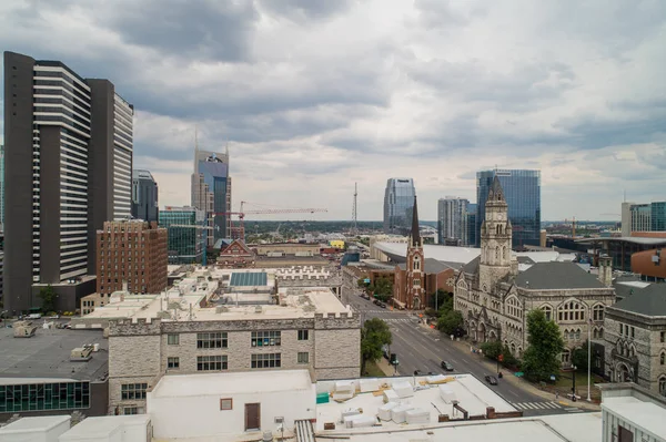 Aerial Downtown Nashville Browdway Arquitectura Histórica — Foto de Stock