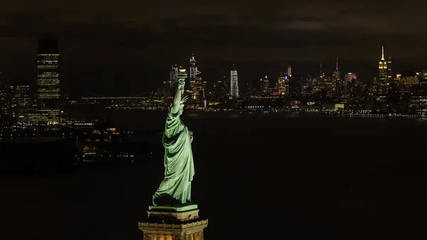 Letecká Dron Obraz New York Usa Socha Svobody — Stock fotografie