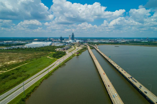 Imagen Aérea Del Avión Tripulado Downtown Mobile Alabama —  Fotos de Stock