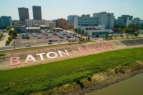 Légi Kép Downtown Baton Rouge Mississippi Folyó — Stock Fotó