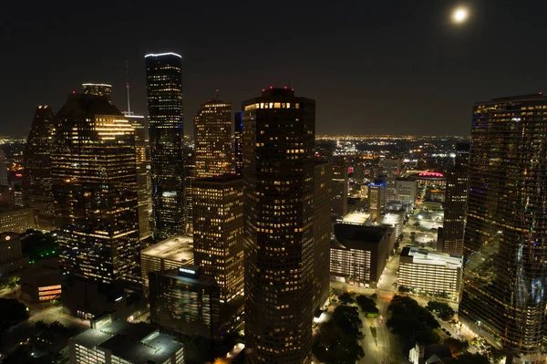 Aerial Drone Image Houston Texas Night — Stock Photo, Image