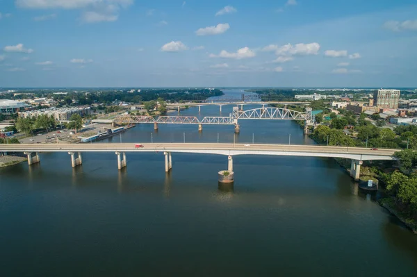 Foto Aérea Puentes Sobre Río Arkansas Little Rock —  Fotos de Stock