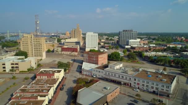 Aerial Opstigning Afslører Downtown Beaumont Texas – Stock-video