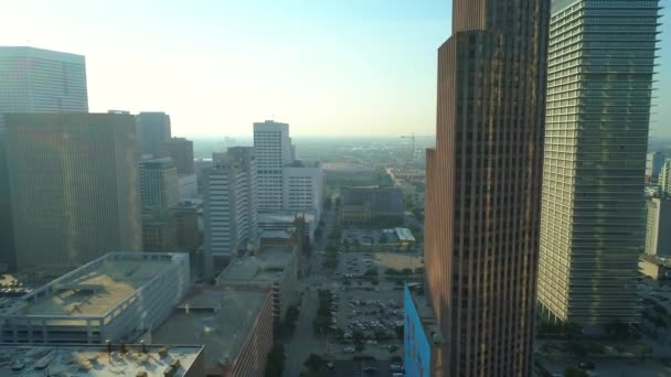 Luchtfoto Hyperlapse Downtown Houston Texas Toyota Center — Stockvideo