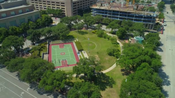 Antennenvideo Root Square Park Der Innenstadt Von Houston Texas — Stockvideo