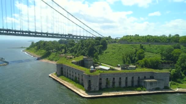 Flygfoto Över Batteriet Ogräs Och Verrazano Bron New York Usa — Stockvideo