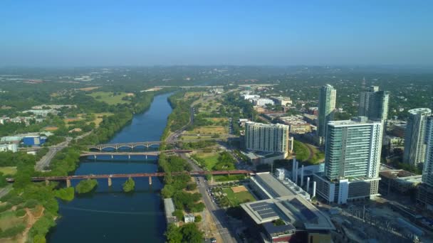 Veduta Aerea Del Paesaggio Urbano Austin Del Fiume Colorado Texas — Video Stock