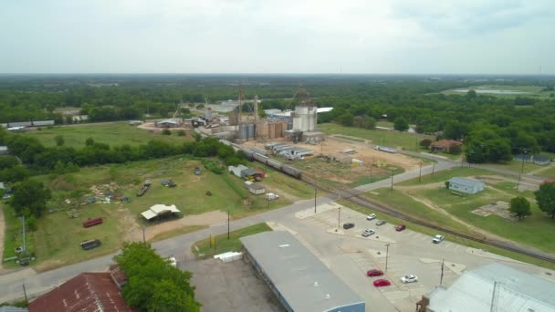 Aerial Footage Industrial Farm Feed Distribution — Stock Video