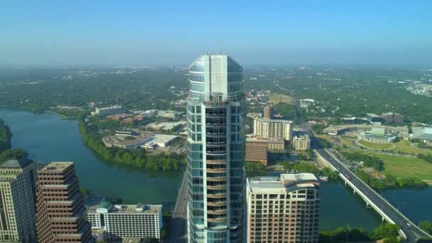 Widok Lotu Ptaka Austin Panoramę Miasta Rzekę Kolorado Texas Stany — Wideo stockowe