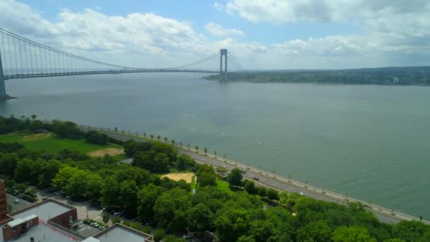 Luchtfoto Van Verrazano Bridge New York Verenigde Staten — Stockvideo