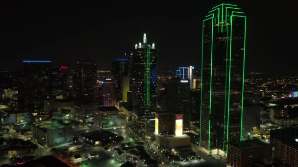 Gece Texas Dallas Cityscape Havadan Görünümü — Stok video