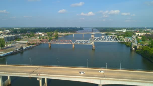 Puentes Vídeo Aéreo Sobre Río Arkansas — Vídeos de Stock