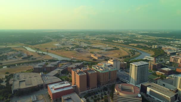 Veduta Aerea Del Paesaggio Urbano Fort Worth Con Trinity River — Video Stock