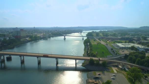 Drone Vanuit Lucht Video Arkansas River Little Rock — Stockvideo