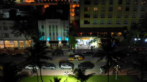 Antenne Notturne Miami Beach Ocean Drive — Video Stock