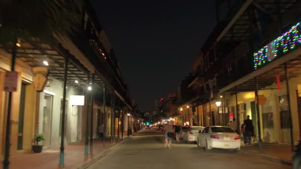 Cykling Genom Franska Kvartalet New Orleans Louisiana Natten — Stockvideo