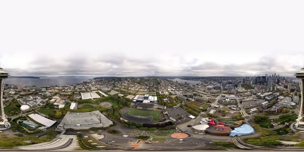 Lotnicze Zdjęcia Sferyczne Sceny Seattle Washington Space Needle Miasto — Zdjęcie stockowe