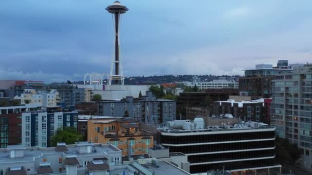 Luchtfoto Van Space Needle Tower Seattle — Stockvideo