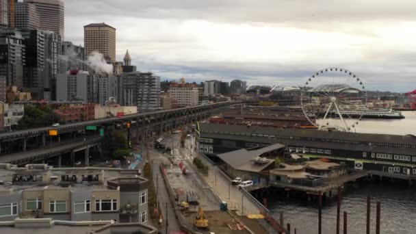 Widok Panoramę Seattle Zatoki Stacji Dokującej — Wideo stockowe