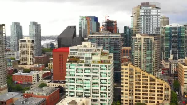 Aerial View Seattle Buildings Busy Streets — Stock Video