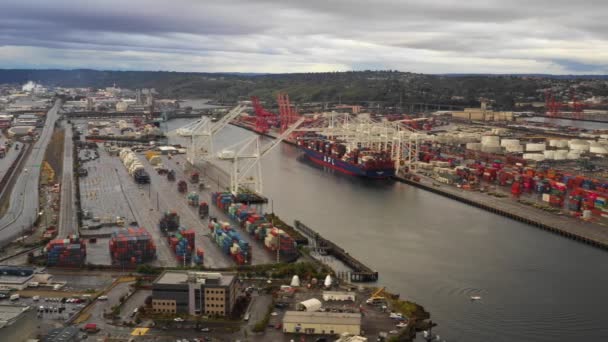 Imágenes Aéreas Puerto Carga Industrial Seattle — Vídeo de stock