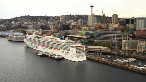 Space Needle Kulesi Seattle Cityscape Havadan Görünümü — Stok video