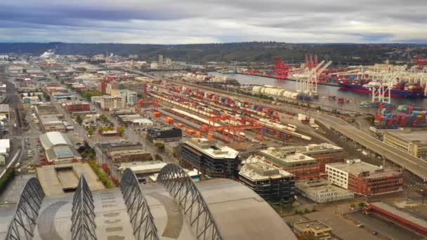 Seattle Haven Eiland Industriële Haven District Drone Beelden — Stockvideo