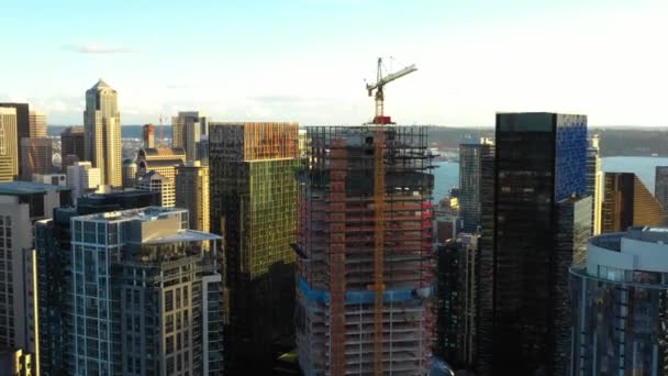 Widok Lotu Ptaka Seattle Downtown Ciągu Dnia — Wideo stockowe