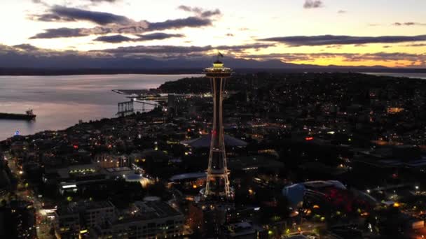 Légi Felvétel Seattle Space Needle Torony — Stock videók