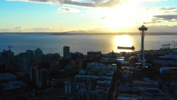 Seattle Space Needle Kulesi Havadan Görünümü — Stok video