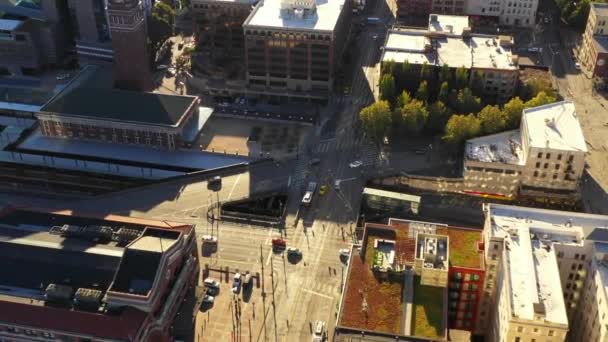 Вид Воздуха Здания Оживленные Улицы Сиэтла — стоковое видео