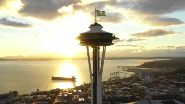 Seattle Eua Setembro 2018 Imagens Aéreas Drones Seattle Space Needle — Vídeo de Stock