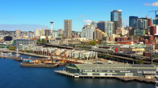 Luchtfoto Beeldmateriaal Pieren Voor Seattle — Stockvideo