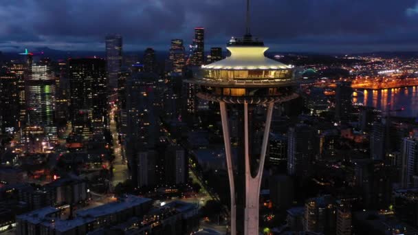 Seattle Usa September 2018 Antenn Drönare Footage Seattle Space Needle — Stockvideo