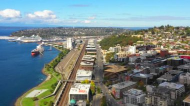 Seattle Puget Sound defne doğal hava dron video görüntüleri 4k