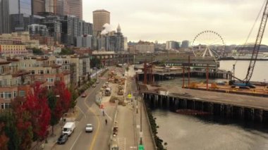 Hava dron görüntüleri Alaska yolu Seattle Downtown 4k